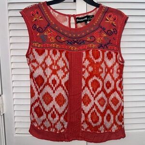 Desigual Multicolor Embroidered orange Tank Top Blouse Size Medium